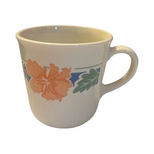 Corning USA Ceramic White Mug with Orange Floral Design